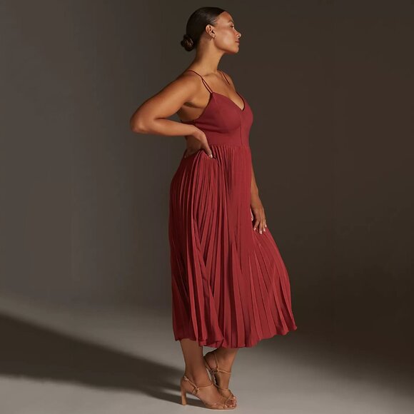 By Anthropologie Sweetheart Bodice Midi Dress in Red - NWT sz XL - Picture 2 of 10